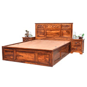Swirl Solid Sheesham Wood King Bed with Top-Opening Storage