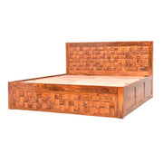 Niwar Patti Solid Sheesham Wood Bed with Front Trolley Storage