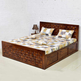 Niwar Patti Solid Sheesham Wood Storage Bed