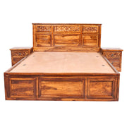 Swirl Solid Sheesham Wood King Bed with Top-Opening Storage