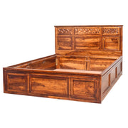 Swirl Solid Sheesham Wood King Bed with Top-Opening Storage