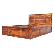 Swirl Solid Sheesham Wood King Bed with Top-Opening Storage