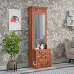 sheesham wood dressing table with mirror and drawers
wooden vanity table with storage shelves India
compact dressing table for bedroom with mirror
modern wooden dressing unit Rozwood Arts
dressing table with drawers and mirror front view