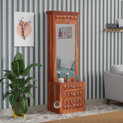 Rozwood Arts Diamond Sheesham Wood Dressing Cabinet with Mirror & Storage Drawers | Wooden Dressing Unit with Shelves