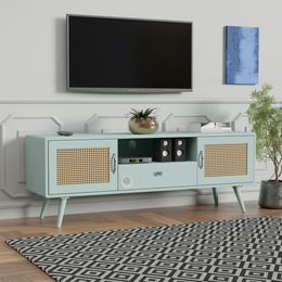 Rozwood Arts Diva Mint Green TV Unit with Cane Doors | Modern Wooden Media Console Cabinet