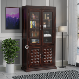 Rozwood Arts Premium Sheesham Wood Storage Cabinet With Glass