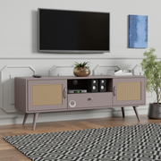 Rozwood Arts Diva Mint Green TV Unit with Cane Doors | Modern Wooden Media Console Cabinet