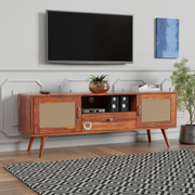 Rozwood Arts Diva Mint Green TV Unit with Cane Doors | Modern Wooden Media Console Cabinet