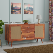 Sheesham Wood Sideboard Cabinet with Cane Design | Modern Storage Unit