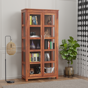 Rozwood Arts Sheesham Wood Display Cabinet with Glass Doors – 4 Shelf Storage Unit