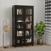 Rozwood Arts Sheesham Wood Display Cabinet with Glass Doors – 4 Shelf Storage Unit (Walnut)
