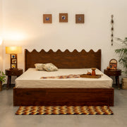 Veloura Solid Sheesham Wood Hydraulic Storage Bed