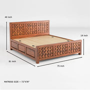 Elara Sheesham Wood King Bed Honey Oak Finish