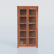 Rozwood Arts Sheesham Wood Display Cabinet with Glass Doors – 4 Shelf Storage Unit