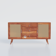 Sheesham Wood Sideboard Cabinet with Cane Design | Modern Storage Unit