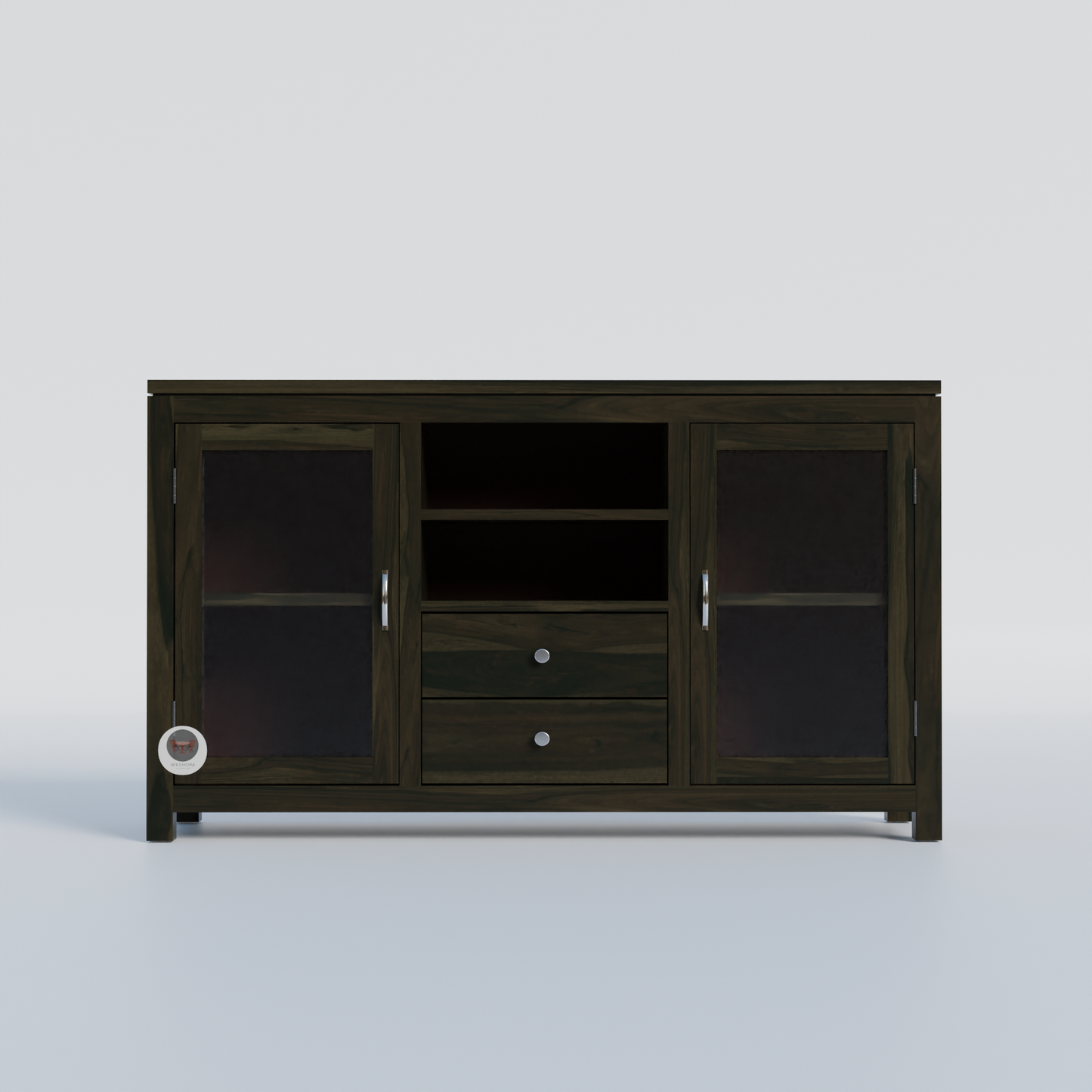 RozWood Arts Premium Sheesham Wood Sideboard with Glass Doors, Spacious Shelves & Storage Drawers – Walnut Finish