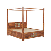 Regal Sheesham Wood King Poster Bed Natural Finish