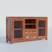 Sheesham Wood Sideboard Cabinet with Glass Design | Modern Storage Unit