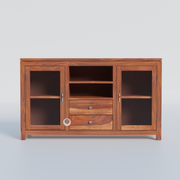 Sheesham Wood Sideboard Cabinet with Glass Design | Modern Storage Unit