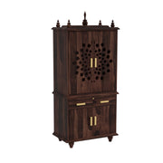 Devsthan Premium Sheesham Wood Mandir with 2 Drawers and 2 Doors Cabinet