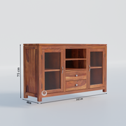 Sheesham Wood Sideboard Cabinet with Glass Design | Modern Storage Unit