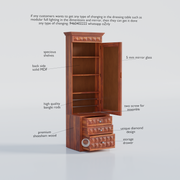 Rozwood Arts Diamond Sheesham Wood Dressing Cabinet with Mirror & Storage Drawers | Wooden Dressing Unit with Shelves
