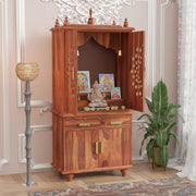 Solid Sheesham Wood Temple with 2 Drawers and 2 Door