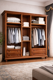 Sheesham Wood Wardrobe with Drawers | Honey Finish Wooden Almirah for Bedroom Storage