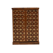 Regular Solid Sheesham Wood Bar Cabinet with Brass Detailing