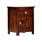 Solid Sheesham Wood Bedside Table with Two Drawers