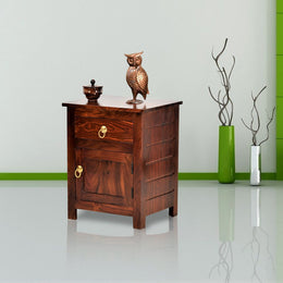 Solid Sheesham Wood Bedside Table with Two Drawers