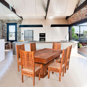 Solid Wood Brass Repousse 4 Seater Dining Table