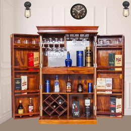 Tall Solid Sheesham Wood Bar Cabinet
