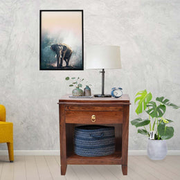 Trya Solid Sheesham Wood Bedside Table with Drawer