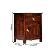 Solid Sheesham Wood Bedside Table with Two Drawers