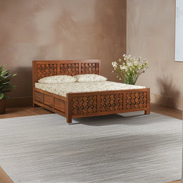 Elara Sheesham Wood King Bed Honey Oak Finish
